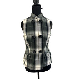 The Limited Green Plaid Double Breasted Lined Wool Blend Vest S 90s Menswear